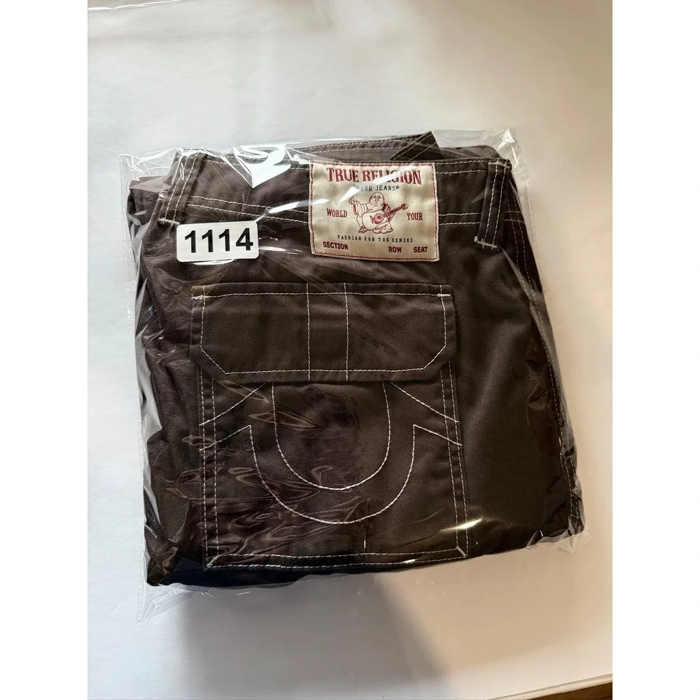 True Religion Bobby Baggy Cargo Pant Men 32 Brown Contrast Stitch 66592-00